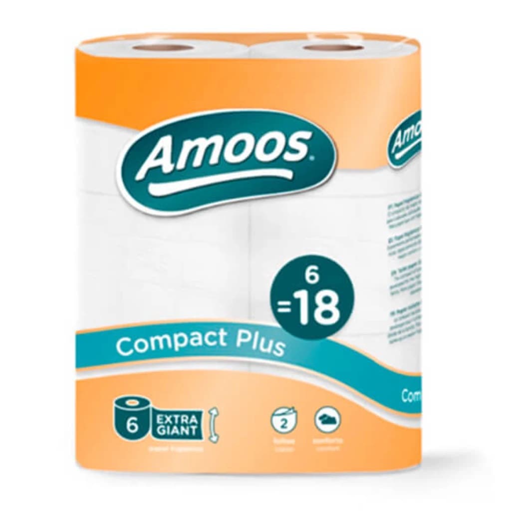 Amoos papel higienico compac pluss 400 hojas dobles paq 6 rollos bulto 7 paq