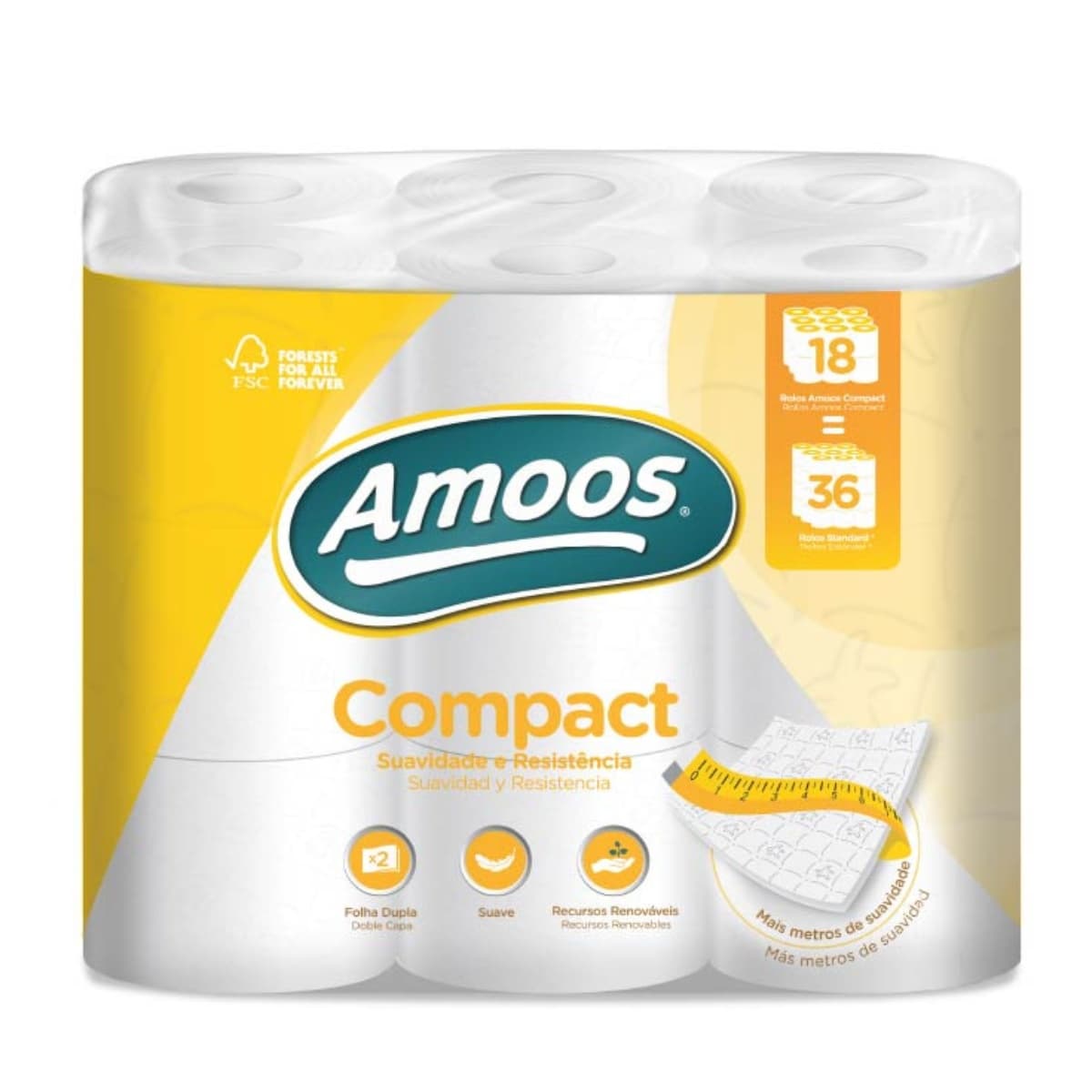 Amoos papel higienico compact doble hoja 266 H 18 rollos paq x 1