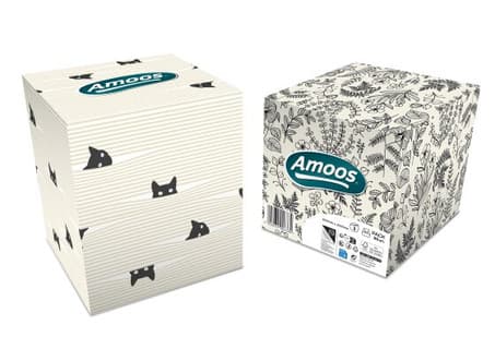 Amoos pañuelos faciales de papel desechable cubo cosmetico 50 X 3 capas caja de 24unds