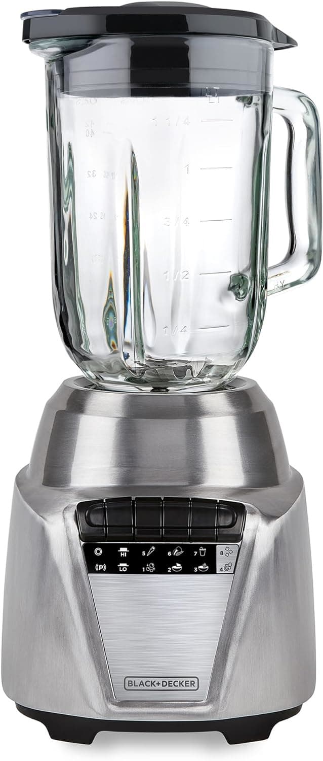Black + Decker Licuadora Acero Inoxidable 700 Watts, 8 Veloc. Jarra vidrio 1.25L