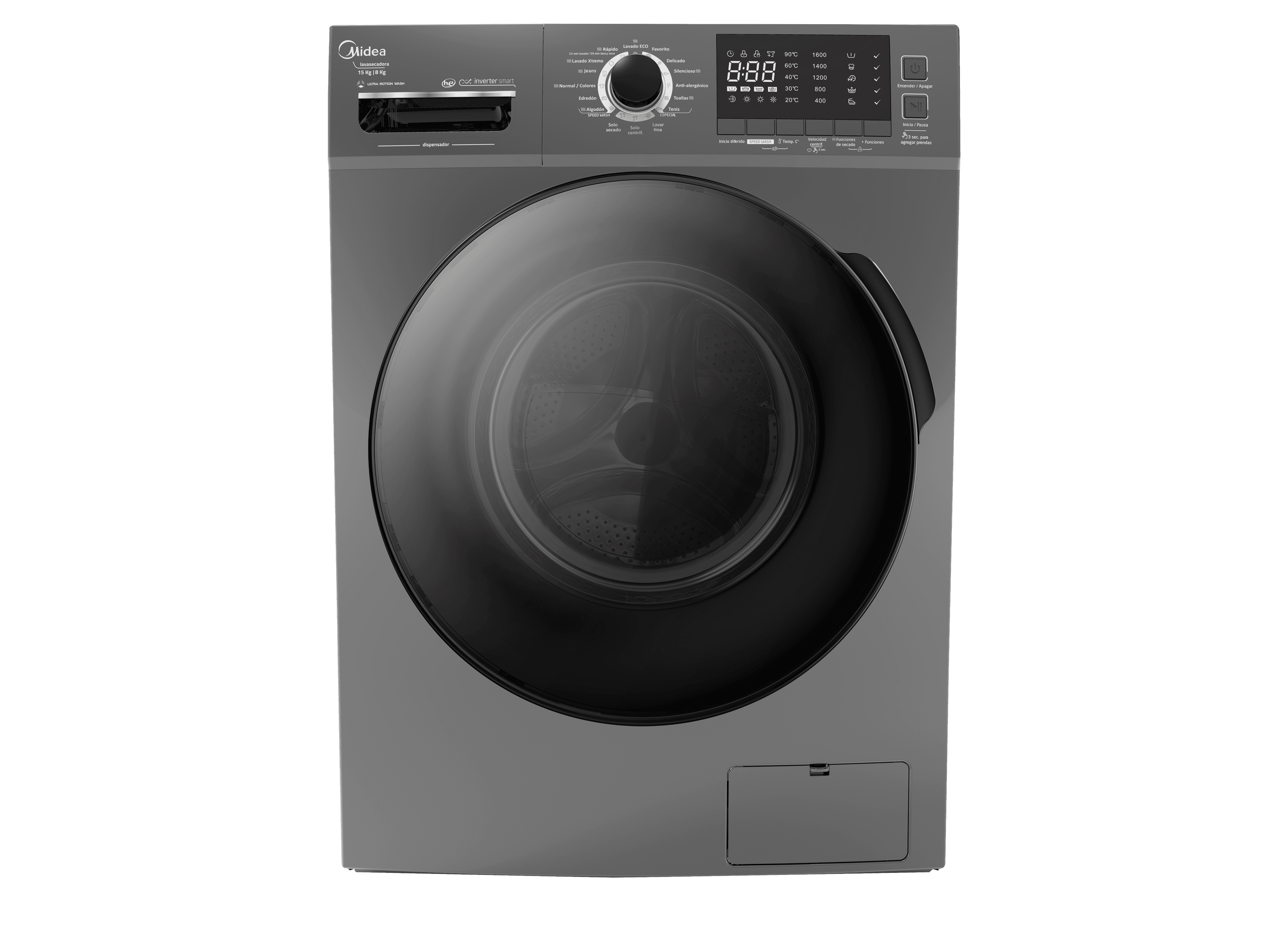 Midea Lavasecadora Carga frontal de 15 kg Gris