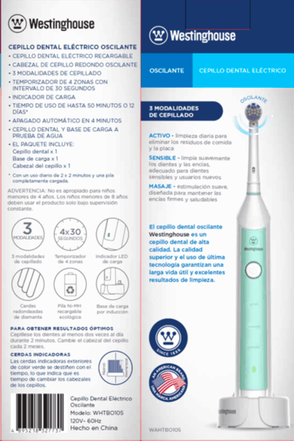 Westinghouse cepillo dientes eléctrico verde recargable premium
