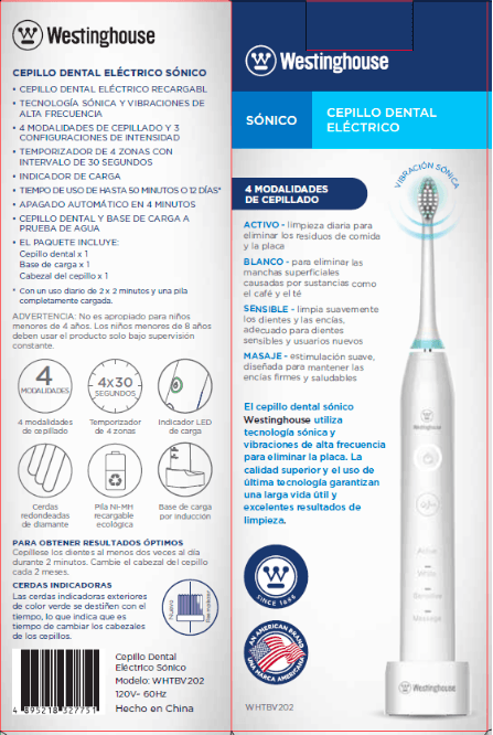 Westinghouse cepillo dientes eléctrico blanco recargable sonic