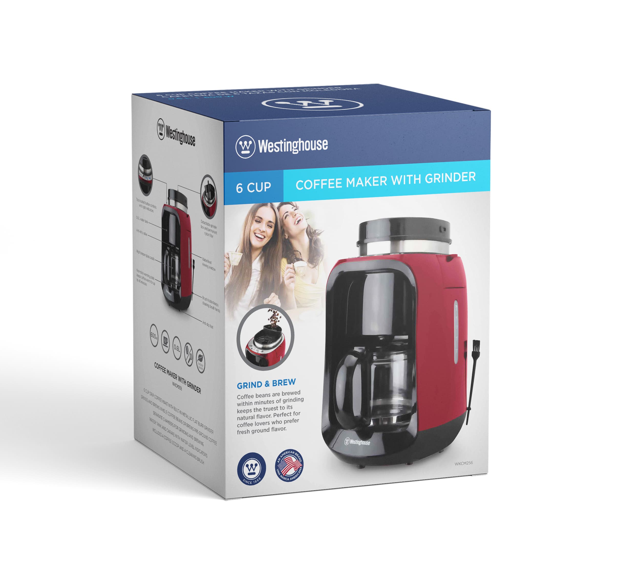 Westinghouse cafetera con moledor café 2 en 1 roja