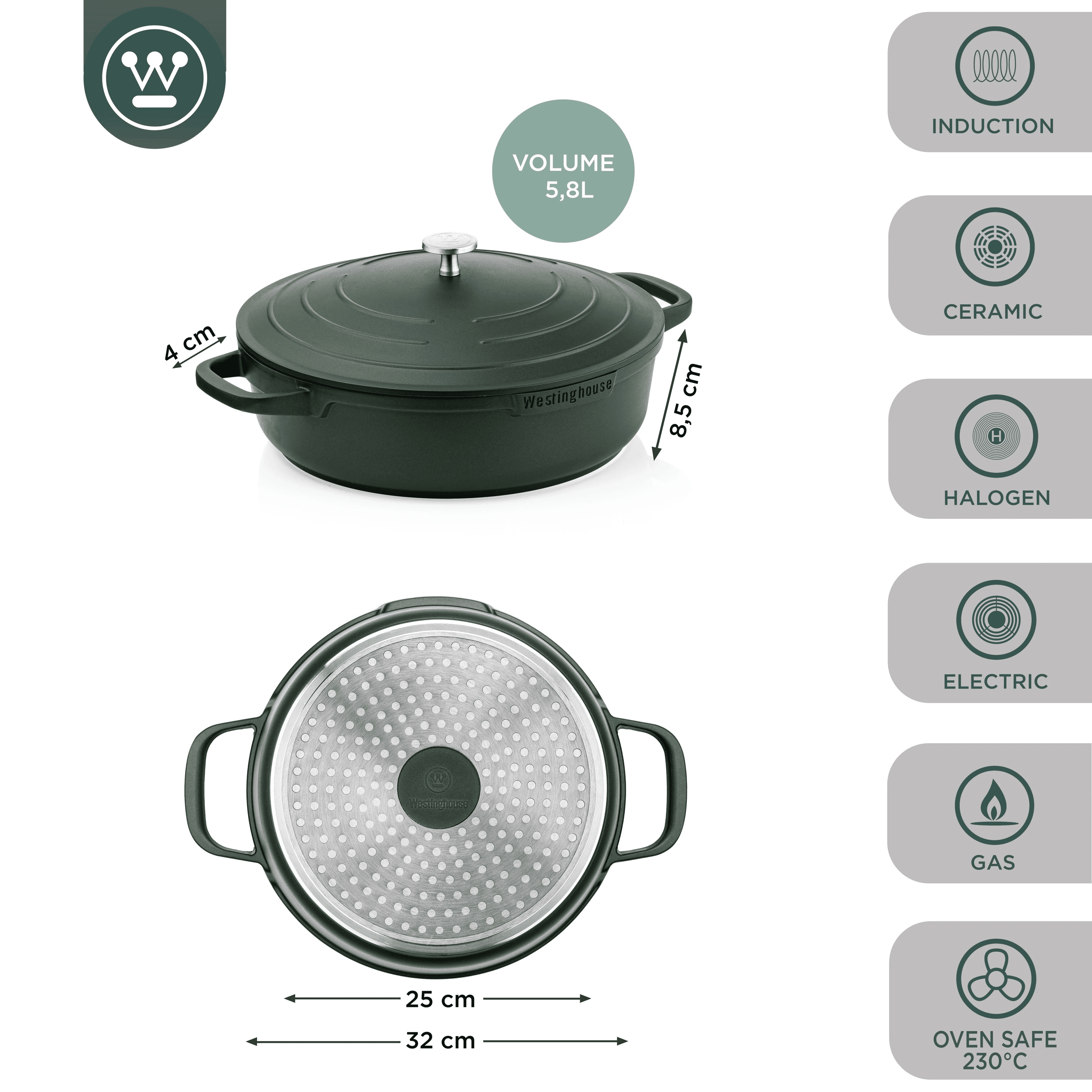 Westinghouse olla asadora Performance verde 32cm