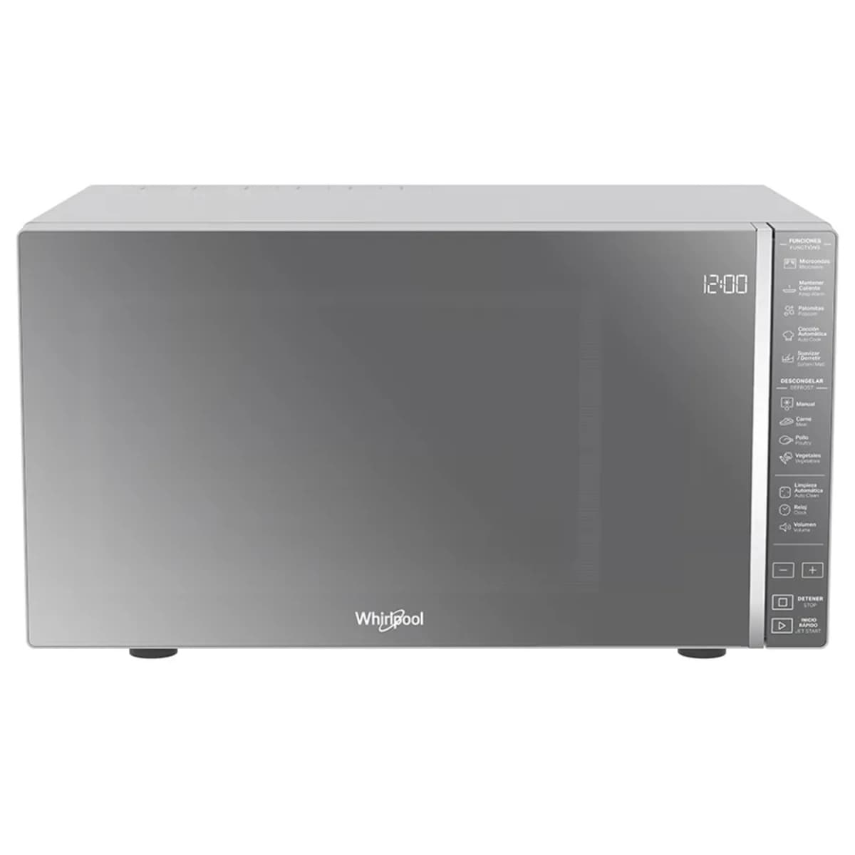 Whirlpool microondas 0.7 pies plateado acabado espejo